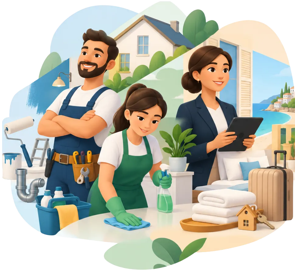 Illustration des services : travaux, nettoyage et conciergerie